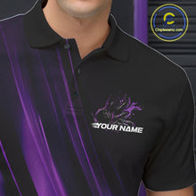 Load image into Gallery viewer, Custom Black And Purple Gradient Flame Bowling Team Jerseys, Fire Bowling Shirt For Men IPHW10572