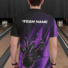 Load image into Gallery viewer, Custom Black And Purple Gradient Flame Bowling Team Jerseys, Fire Bowling Shirt For Men IPHW10572