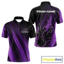 Load image into Gallery viewer, Custom Black And Purple Gradient Flame Bowling Team Jerseys, Fire Bowling Shirt For Men IPHW10572