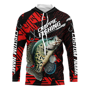 Black And Red Custom Crappie Fishing Jerseys, Crappie Long Sleeve Tournament Fishing Shirts IPHW6199