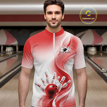 Load image into Gallery viewer, Custom Red Bowling Jerseys For Men, Bowling Team Tournament Quarter-Zip Shirt Bowler Outfit IPHW11367