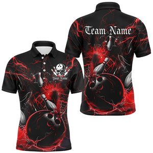 Black And Red Thunder Lightning Custom Bowling Shirts For Men, Bowling Uniform For Bowling Team IPHW7261