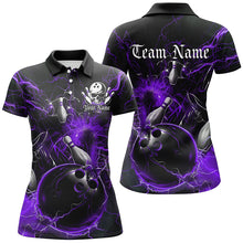 Load image into Gallery viewer, Black And Purple Thunder Lightning Custom Ladies Bowling Shirts, Bowling Uniform IPHW7263