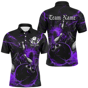 Black And Purple Thunder Lightning Custom Bowling Shirts For Men, Bowling Uniform For Bowling Team IPHW7263