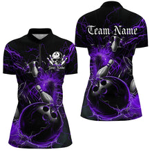 Load image into Gallery viewer, Black And Purple Thunder Lightning Custom Ladies Bowling Shirts, Bowling Uniform IPHW7263