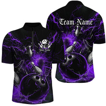 Load image into Gallery viewer, Black And Purple Thunder Lightning Custom Bowling Shirts For Men, Bowling Uniform For Bowling Team IPHW7263