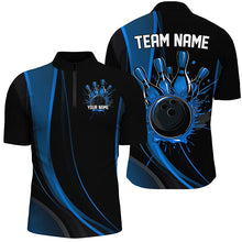 Load image into Gallery viewer, Custom Black And Blue Bowling Team Shirts For Men, Classic Bowling Uniform Bowling League Shirts IPHW7268