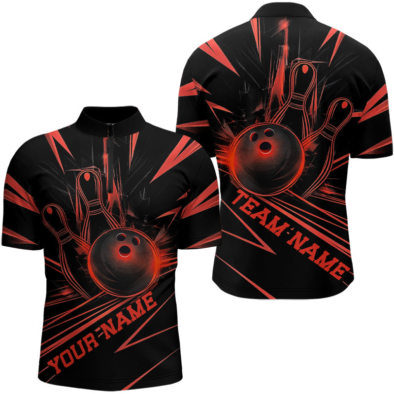 Black And Red Custom Bowling Jerseys, Bowling Team Quarter-Zip Shirts For Men IPHW8012