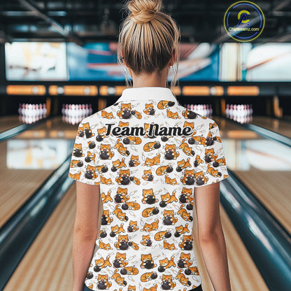 Custom Cute Ginger Tabby Cat Bowling Women Polo Shirts, Cat Bowling Team Shirt IPHW10303
