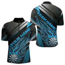Load image into Gallery viewer, Custom Black And Blue Flame Dartboard Dart Team Quarter-Zip Shirts For Men, Fire Dart Jerseys IPHW8506