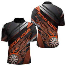 Load image into Gallery viewer, Custom Black And Orange Flame Dartboard Dart Team Quarter-Zip Shirts For Men, Fire Dart Jerseys IPHW8507