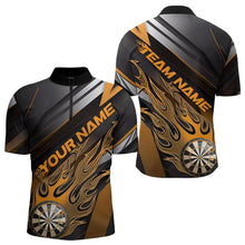 Load image into Gallery viewer, Custom Black And Yellow Flame Dartboard Dart Team Quarter-Zip Shirts For Men, Fire Dart Jerseys IPHW8508