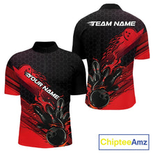 Load image into Gallery viewer, Custom Black And Red Flame Bowling Team Shirts, Bowling League Shirt Men Bowling Jersey IPHW10574