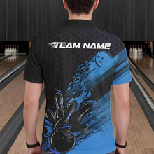 Load image into Gallery viewer, Custom Black And Blue Flame Bowling Team Shirts, Bowling League Shirt Men Bowling Jersey IPHW10575