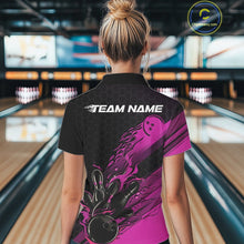 Load image into Gallery viewer, Custom Black And Pink Flame Bowling Team Shirts, Bowling League Shirt Women Bowling Jersey IPHW10576