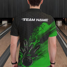 Load image into Gallery viewer, Custom Black And Green Flame Bowling Team Shirts, Bowling League Shirt Men Bowling Jersey IPHW10578