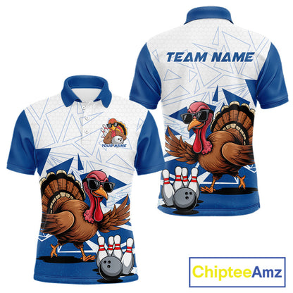 White And Blue Custom Funny Turkey Bowling Men Shirt, Bowling League Team Shirt IPHW10805