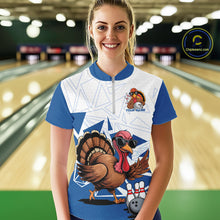 Load image into Gallery viewer, White And Blue Custom Funny Turkey Bowling Women Shirt, Bowling League Team Shirt IPHW10805