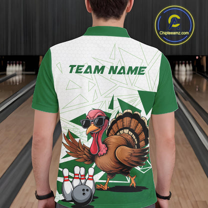 White And Green Custom Funny Turkey Bowling Men Shirt, Bowling League Team Shirt IPHW10808