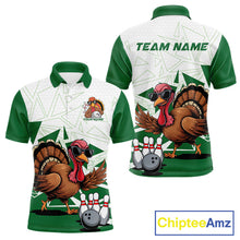 Load image into Gallery viewer, White And Green Custom Funny Turkey Bowling Men Shirt, Bowling League Team Shirt IPHW10808