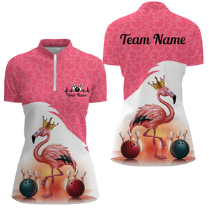 Flamingo Pink Bowling Ball Pattern Custom Team Shirts For Women, Bowlers Jerseys IPHW6694