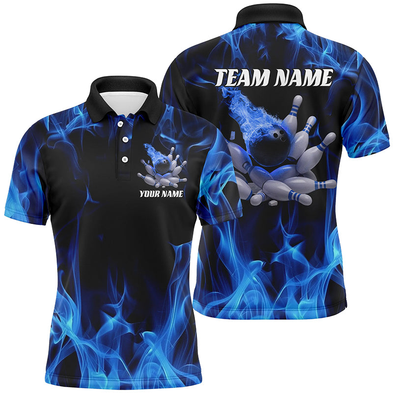 Blue Fire Bowling Ball And Pins Custom Shirts For Men And Women, Flame Bowling Team Jerseys IPHW6700