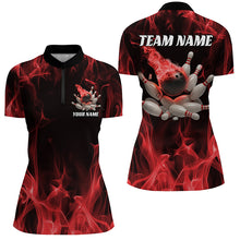 Load image into Gallery viewer, Red Fire Bowling Ball And Pins Custom Shirts For Women, Flame Bowling Team Jerseys IPHW6701