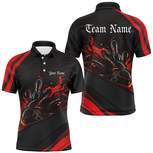 Custom Red Flame Bowling Shirts For Men, Bowling League Bowling Team Shirts Bowlers Outfit IPHW7269