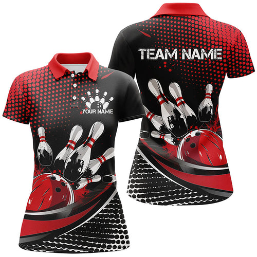 Black And Red Custom Bowling Team Jerseys, Bowling League Shirts For Women, Bowlers Outfits IPHW7275