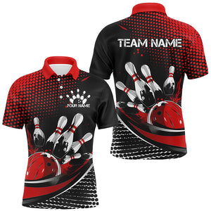 Black And Red Custom Bowling Team Jerseys, Bowling League Shirts For Men, Bowlers Outfits IPHW7275