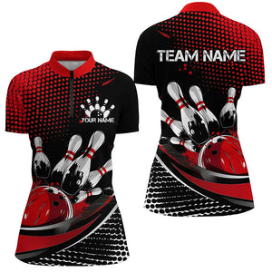 Black And Red Custom Bowling Team Jerseys, Bowling League Shirts For Women, Bowlers Outfits IPHW7275