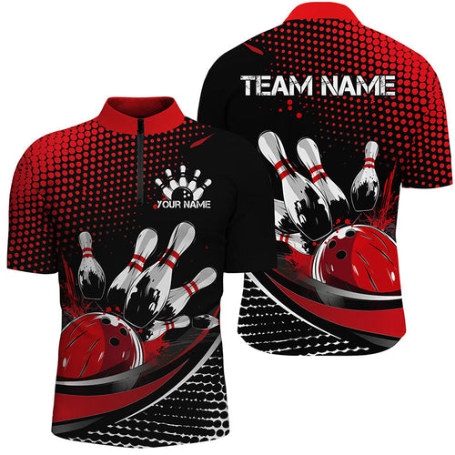 Black And Red Custom Bowling Team Jerseys, Bowling League Shirts For Men, Bowlers Outfits IPHW7275