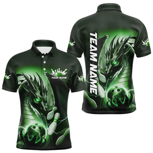 Green Lightning Custom Dragon Bowling Polo Shirts For Men, Bowling Tournament Team Uniform IPHW8259
