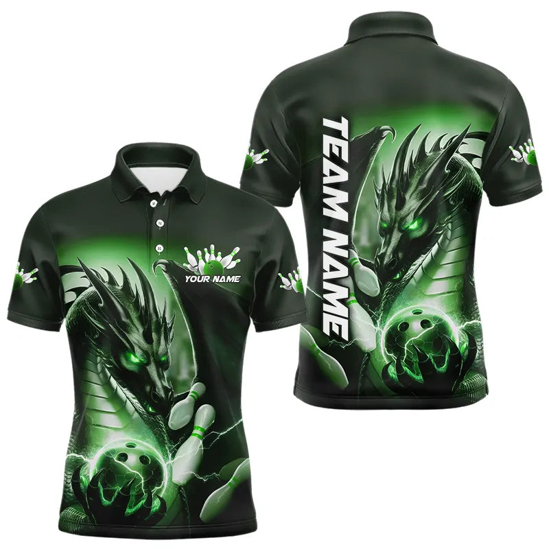 Green Lightning Custom Dragon Bowling Polo Shirts For Men, Bowling Tournament Team Uniform IPHW8259