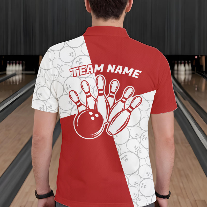Custom White And Red Retro Style Bowling Team Shirts For Men And Women, Bowling Jerseys IPHW10602