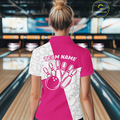 Custom White And Pink Retro Style Bowling Team Shirts For Women, Bowling Jerseys IPHW10603