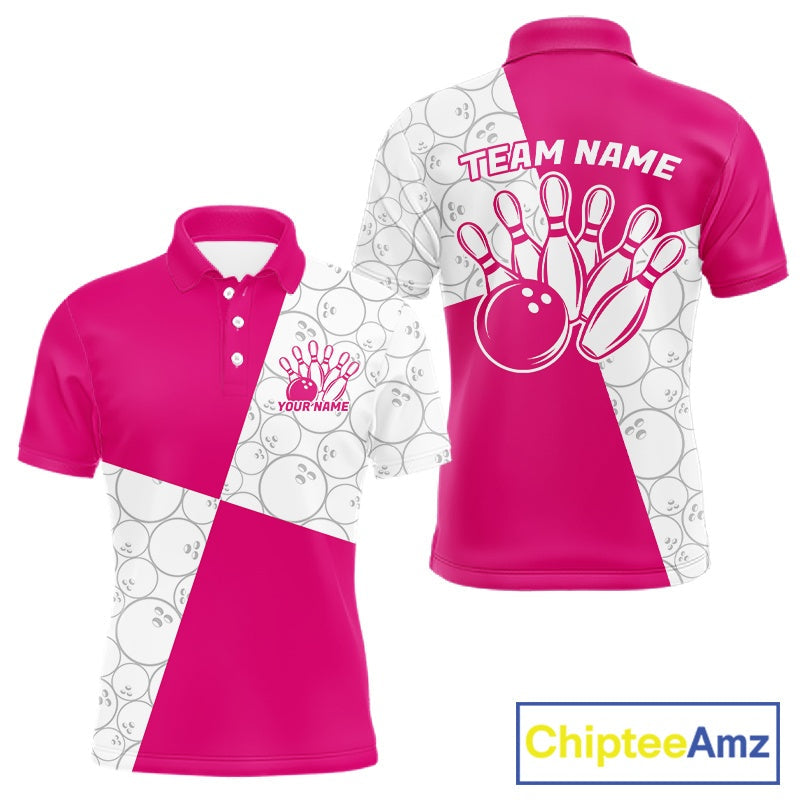 Custom White And Pink Retro Style Bowling Team Shirts For Men And Women, Bowling Jerseys IPHW10603