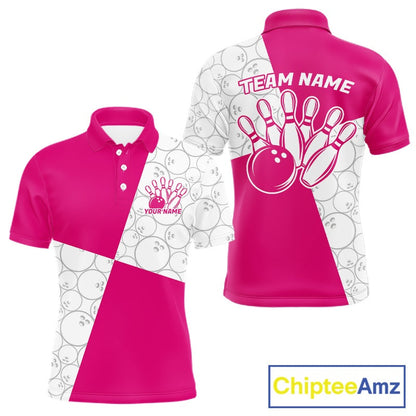 Custom White And Pink Retro Style Bowling Team Shirts For Men And Women, Bowling Jerseys IPHW10603