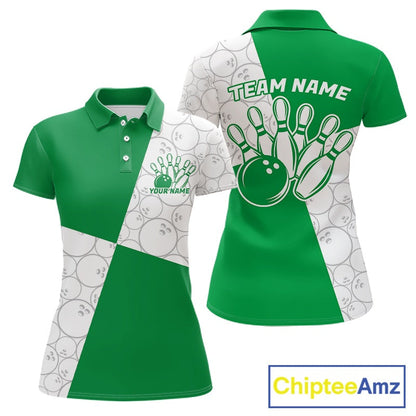 Custom White And Green Retro Style Bowling Team Shirts For Women, Bowling Jerseys IPHW10604