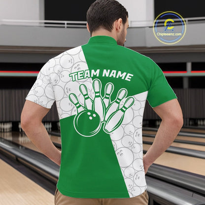 Custom White And Green Retro Style Bowling Team Shirts For Men And Women, Bowling Jerseys IPHW10604