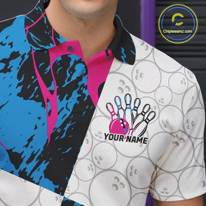 Custom Blue And Pink Camo Bowling Team Shirts For Men And Women, Camouflage Bowler Outfit IPHW10606