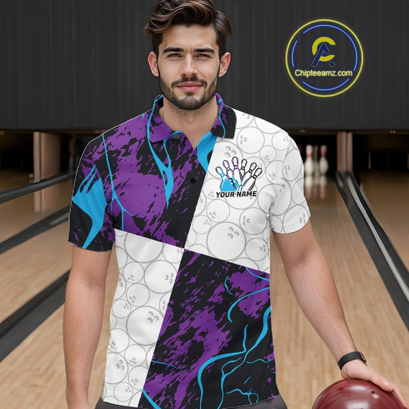 Custom Blue And Purple Camo Bowling Team Shirt For Men And Women, Camouflage Bowler Outfit IPHW10608