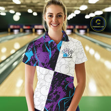 Load image into Gallery viewer, Custom Blue And Purple Camo Bowling Team Shirt For Women, Camouflage Bowler Outfit IPHW10608