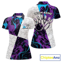 Load image into Gallery viewer, Custom Blue And Purple Camo Bowling Team Shirt For Women, Camouflage Bowler Outfit IPHW10608