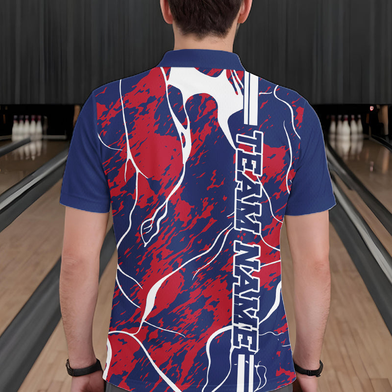Custom Red,White And Blue Camo Strike Bowling Shirts, Patriotic Men Bowling Team Jerseys IPHW10610