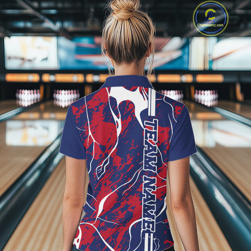 Custom Red,White And Blue Camo Strike Bowling Shirt, Patriotic Women Bowling Team Jersey IPHW10610