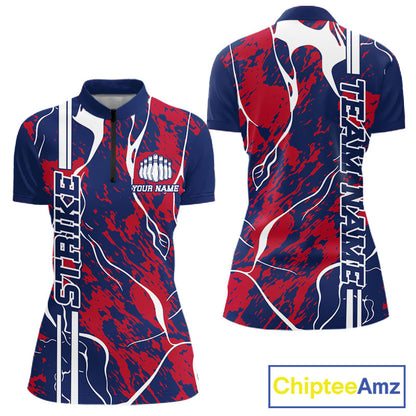 Custom Red,White And Blue Camo Strike Bowling Shirt, Patriotic Women Bowling Team Jersey IPHW10610