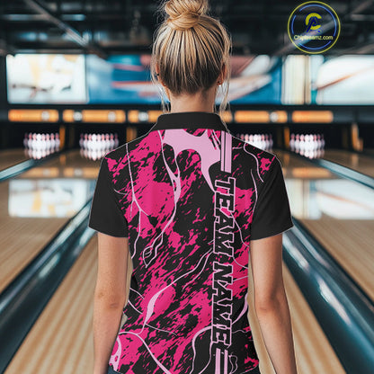Custom Black And Pink Camo Strike Bowling Shirts Women Bowling Team Jerseys Bowling League IPHW10611