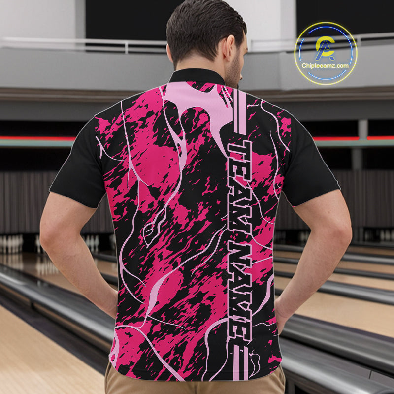 Custom Black And Pink Camo Strike Bowling Shirts Men Bowling Team Jerseys Bowling League IPHW10611