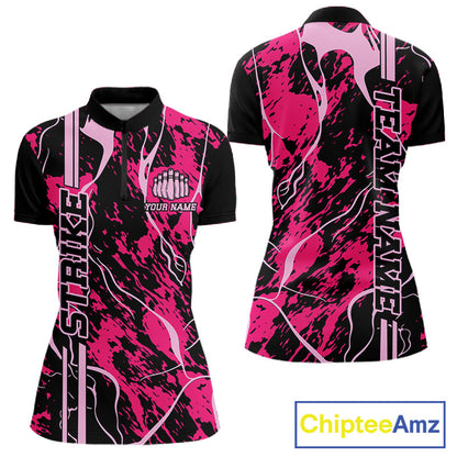 Custom Black And Pink Camo Strike Bowling Shirt Women Bowling Team Jersey Bowling League IPHW10611
